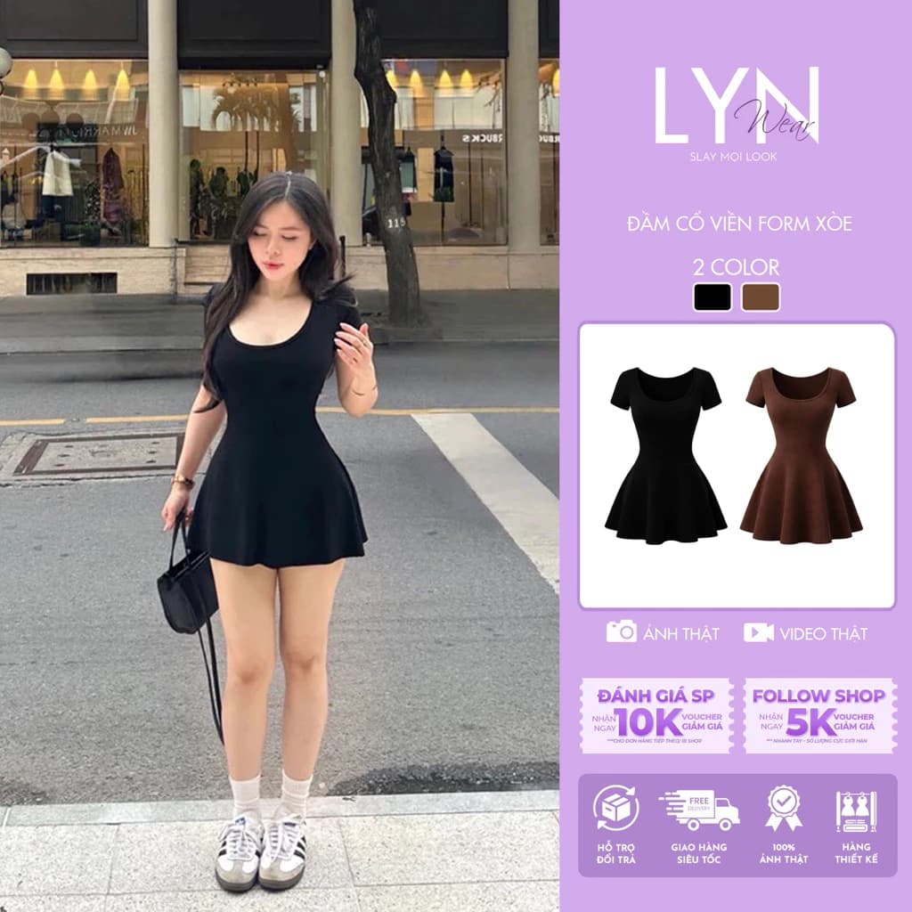 | LYN WEAR | (DEAL MỞ BÁN) Đầm Nữ Cổ Viền Form Xòe Dáng Ôm Nhẹ Tôn Dáng Thanh Lịch
