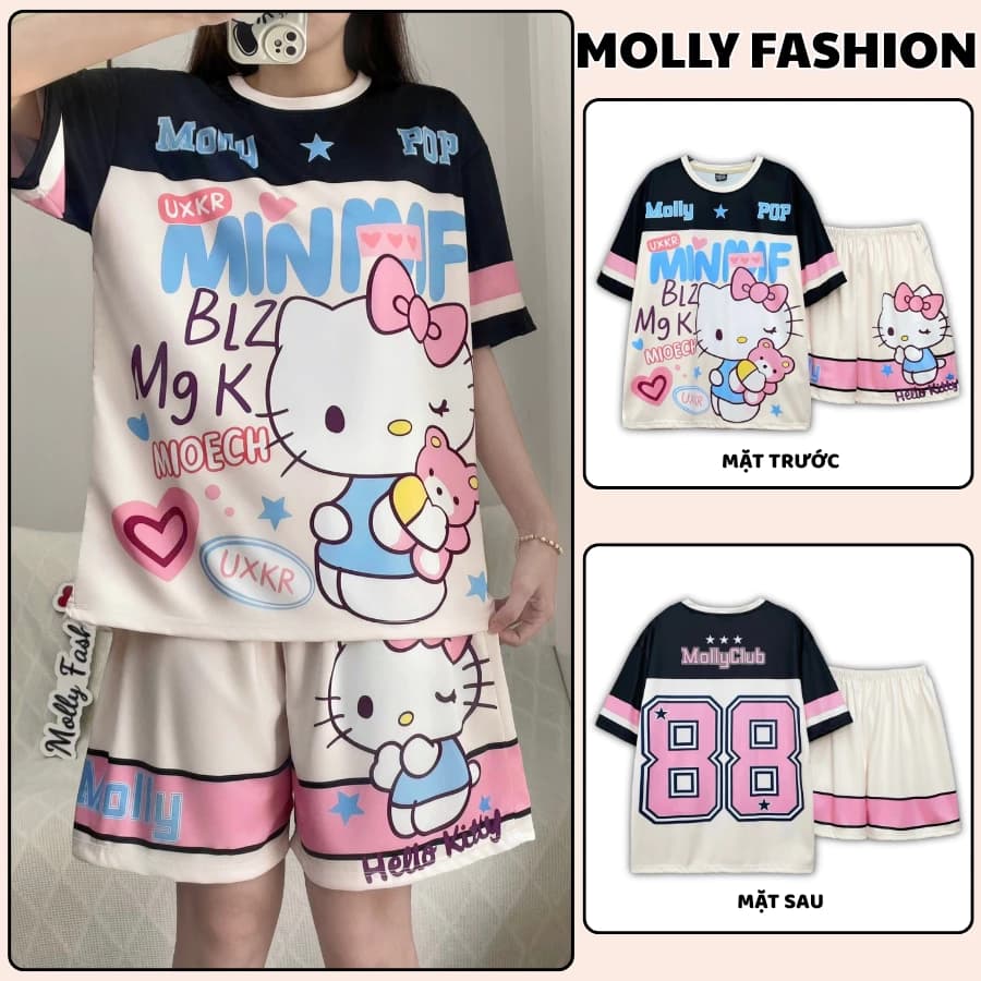 Đồ bộ nam nữ MOLLY FASHION Jersey mặc nhà Bigsize – Set quần đùi áo thun lạnh đi chơi MIOECH