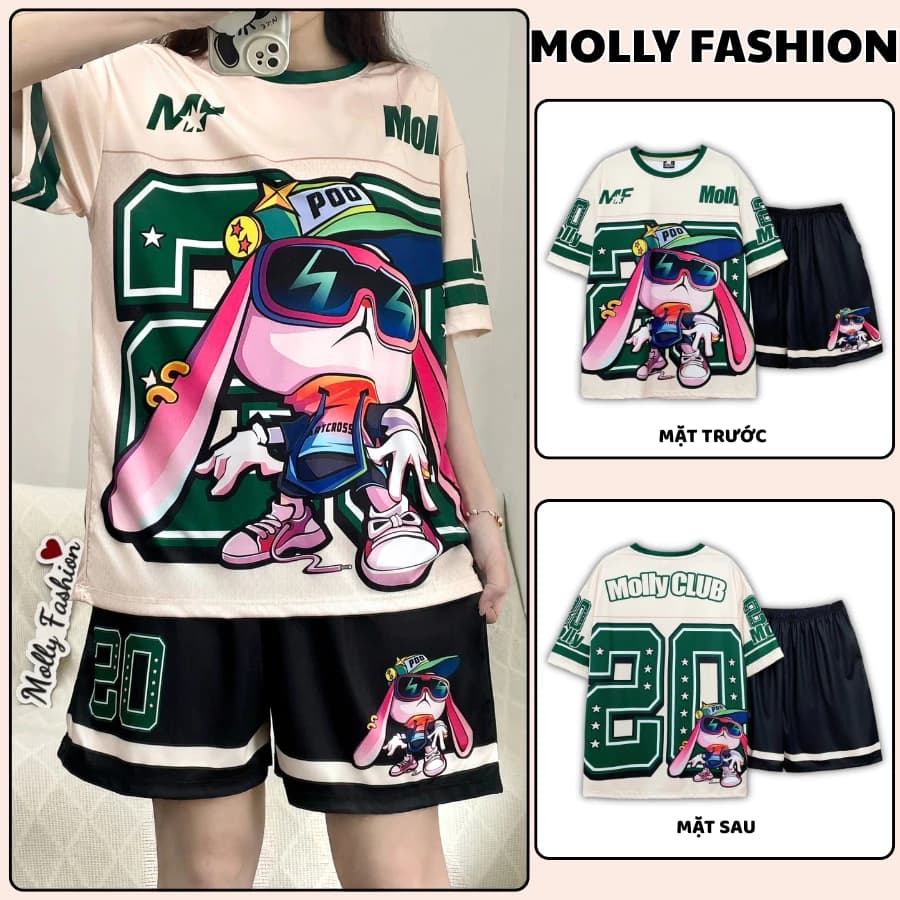 Đồ bộ nam nữ MOLLY FASHION Jersey mặc nhà Bigsize – Set quần đùi áo thun đi chơi, đi biển THỎ