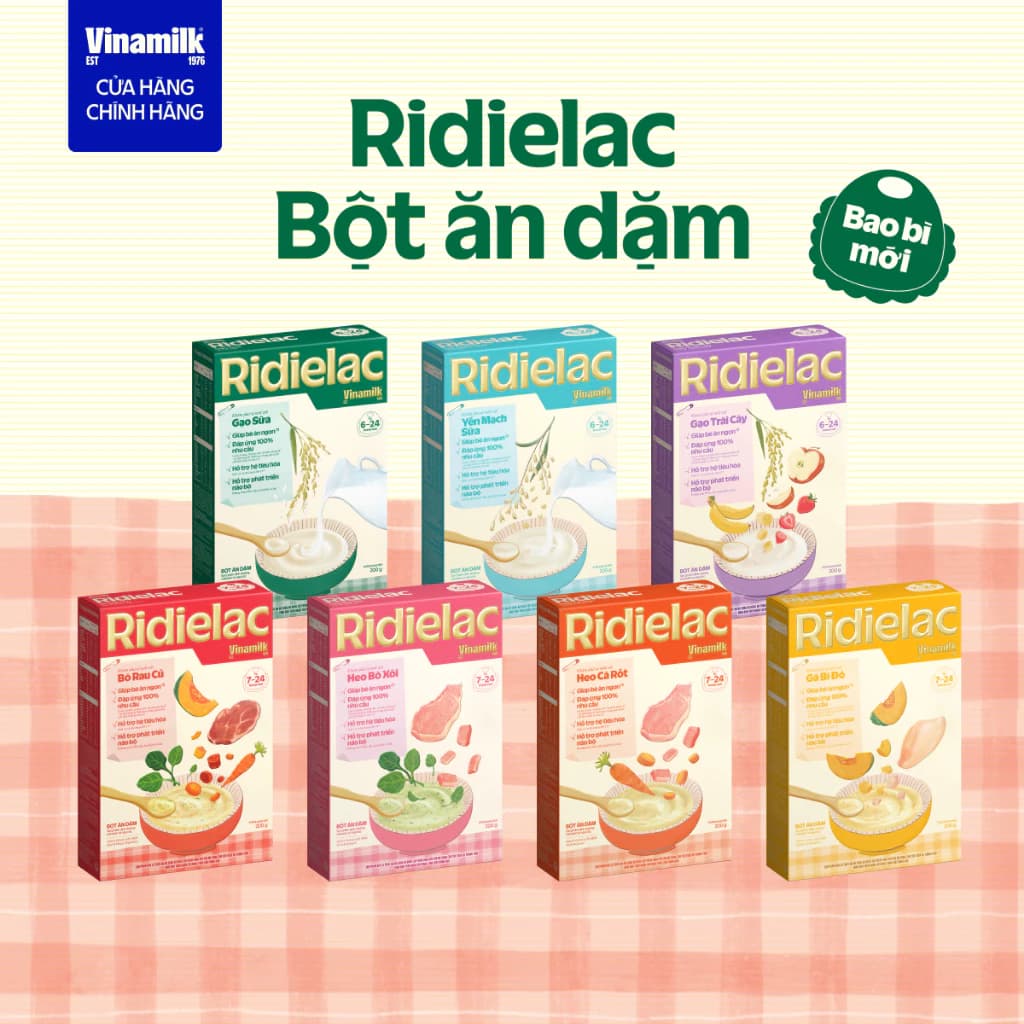[Bao Bì Mới- Chọn Vị] Hộp giấy Bột ăn dặm Vinamilk Ridielac 200g