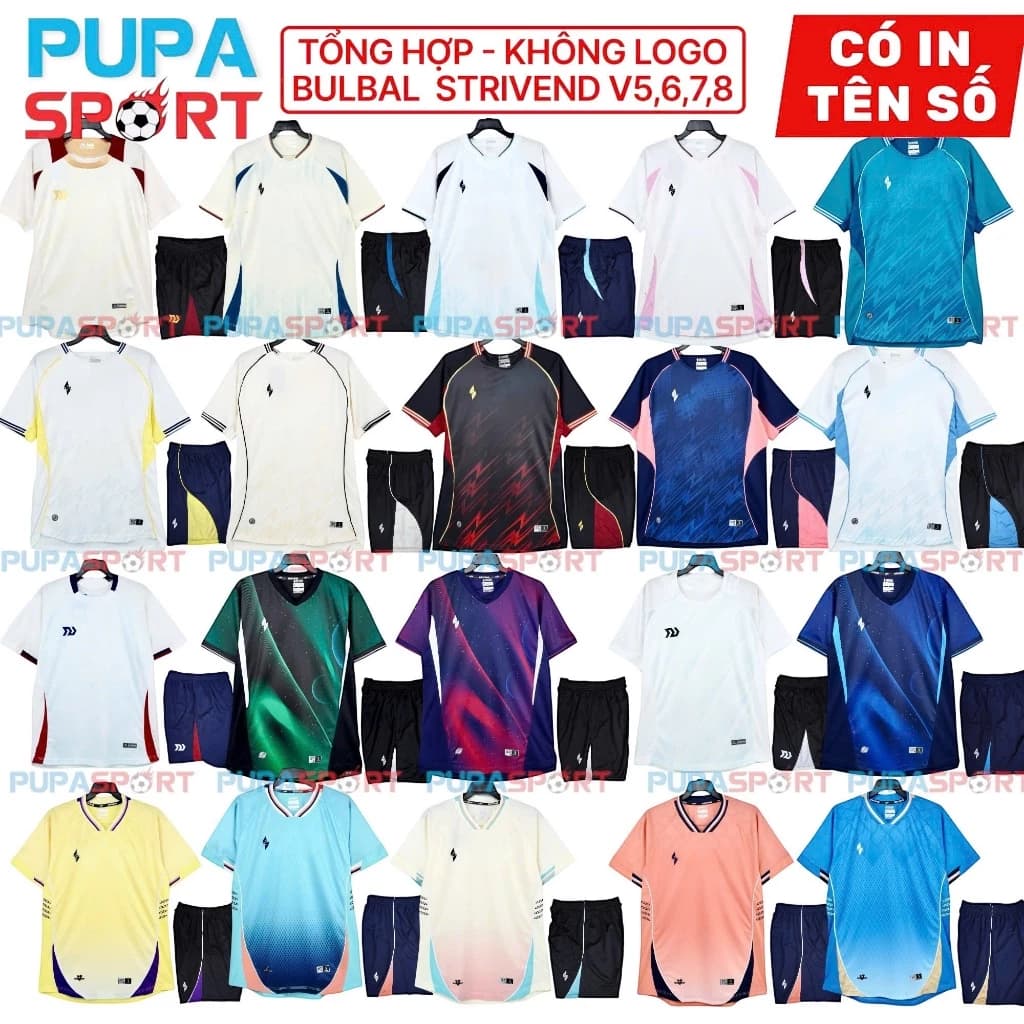 Bộ Đồ Đá Banh Bulbal,Strivend V5,6,7,8 - Bộ Không Logo Nhiều Màu, Vải Stri Bezel cao cấp Có In Tên Unisex Quần Top Quần