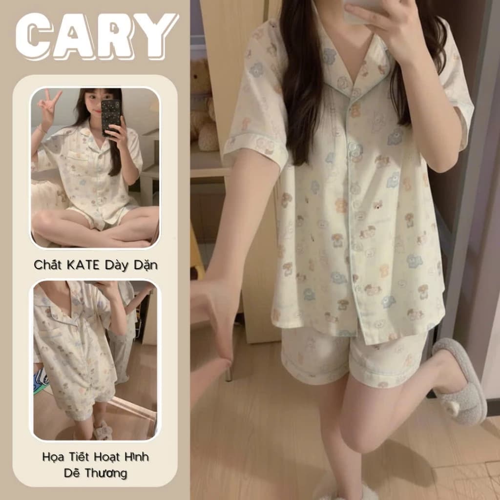 Bộ ngủ pyjama đồ ngủ nữ cộc tay quần đùi họa tiết hoạt hình dễ thương CARY