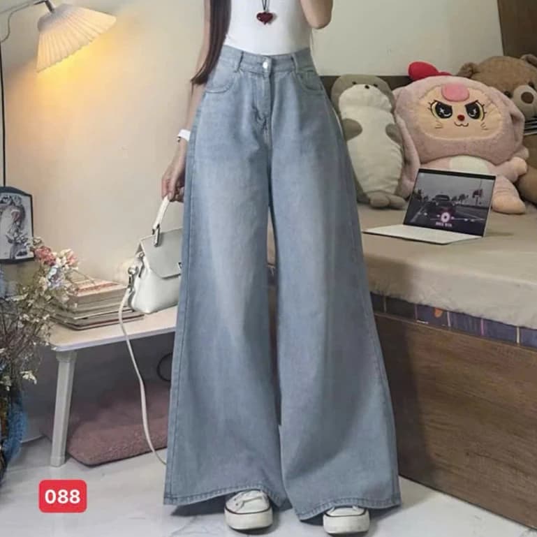 Hỏa tốc (Hcm) Quần jean nữ ống siêu rộng trên dài hơn 100cm, quần baggy cao cấp mẫu mới thời trang Bi shop173 ms088