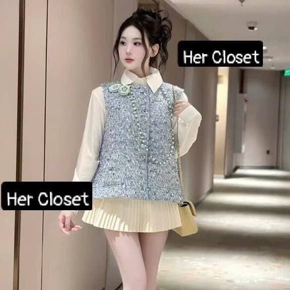 [VÁY THIẾT KẾ] Set áo gile tweed phối sơ mi dáng dài, váy xếp ly ngắn phong cách tiểu thư Hàn Quốc, set đồ đi chơi,sẵ,..