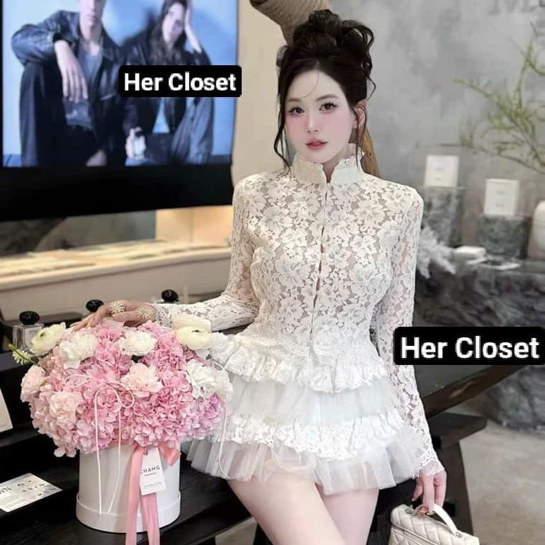 [HÀNG THIẾT KẾ] Set áo ren hoa cổ cao set đầm ren cổ hoa tay dài sang chảnh váy xòe đầm đi tiệc, váy đi đám cưới, sẵ,...