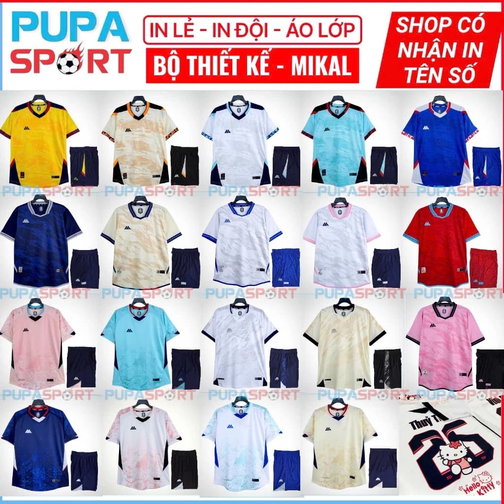 PUPA SPORT Top Mẫu Đồ Đá Banh, Quần Áo Bóng Đá, Vải Thun Lạnh & Mè Hàn Cao Cấp Cho Nam Nữ, Có In Tên Số