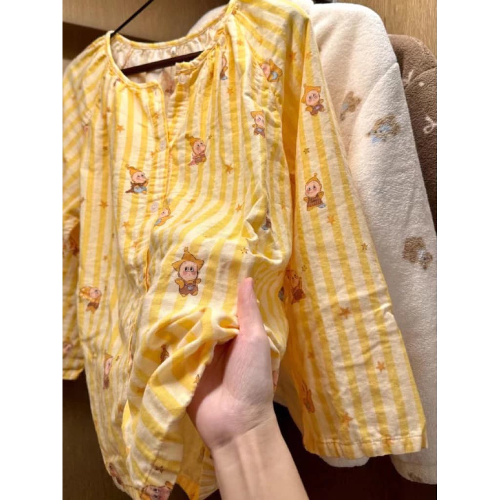 [Ord-833] Bộ đồ ngủ dài tay Pijama Twinkle kẻ vàng cho nữ dáng rộng mặc ở nhà thoải mái chất mềm mát hoạ tiết cute iu iu