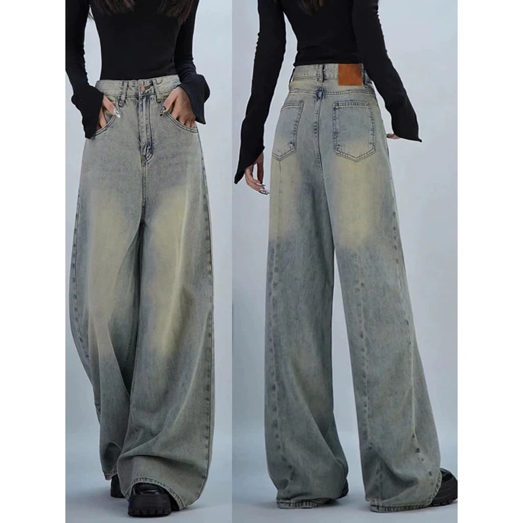 Quần jeans ống rộng, Quần bò ống rộng bụi vàng siêu Hot hack Dáng DV