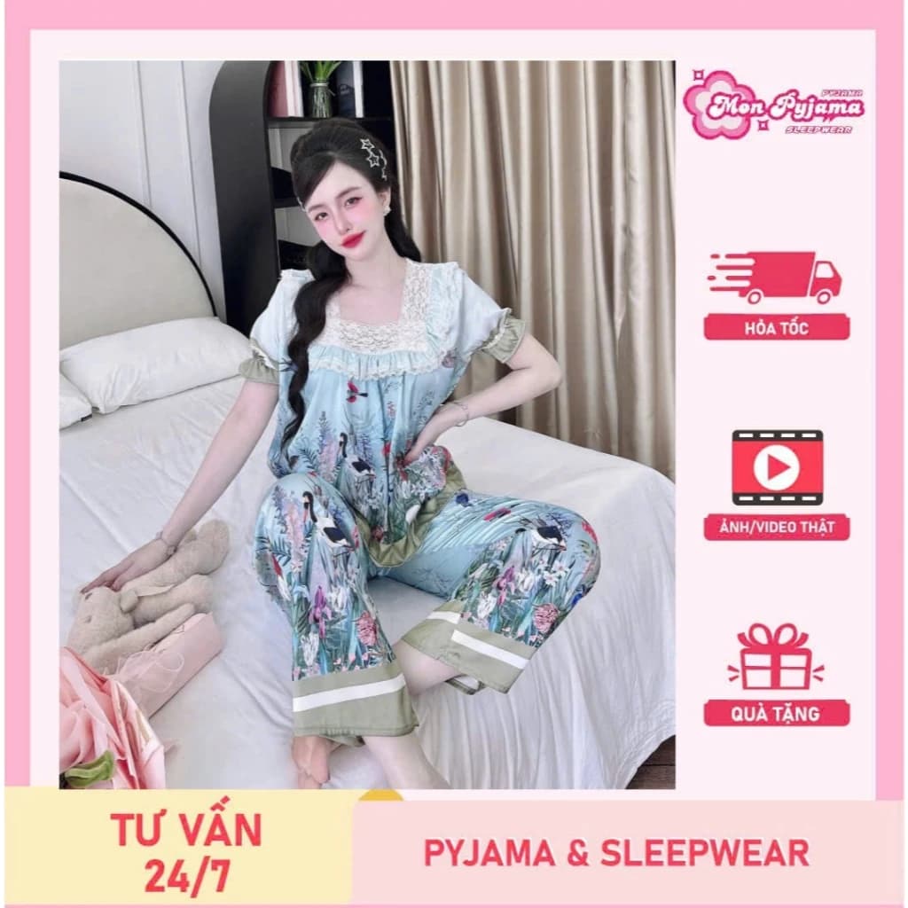 Đồ bộ đồ mặc nhà,đồ ngủ đẹp cho nữ,đồ ngủ ngắn tay tiểu thư mịn mát hoạ tiết dễ thương lụa/đũi [76].