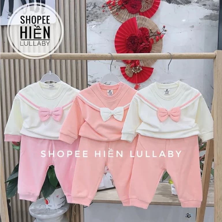 [Lullaby/Chính Hãng] Bộ quần áo dài tay Lullaby chất nỉ da cá cho bé gái