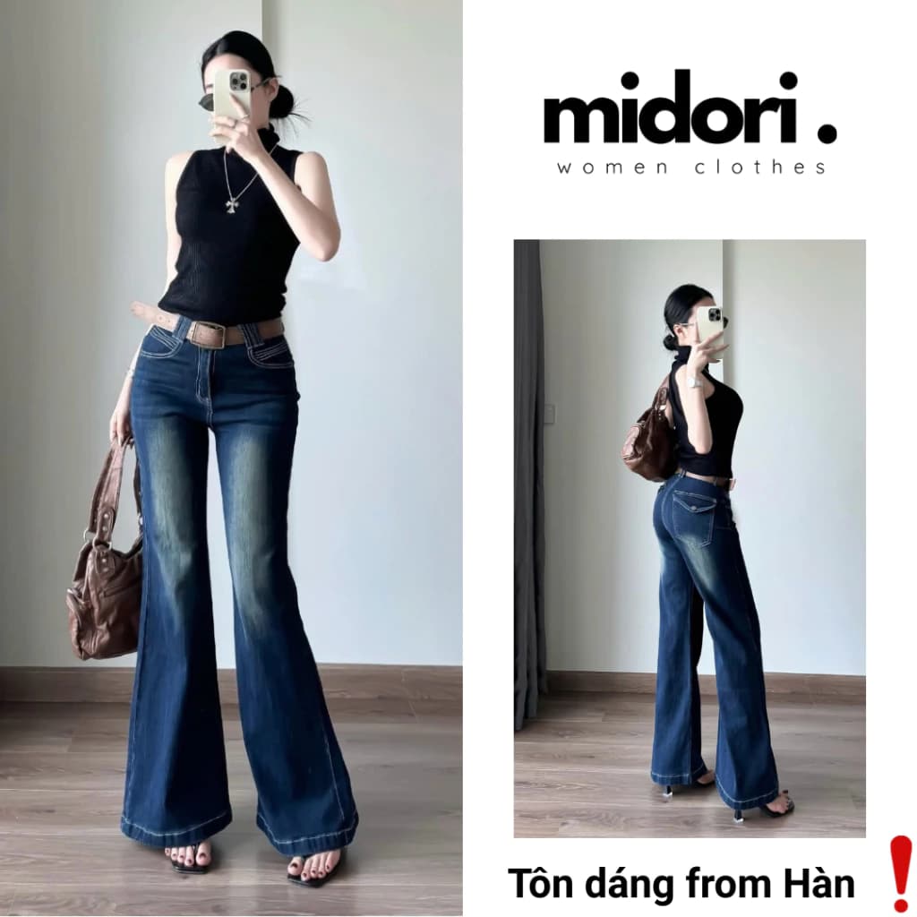 Quần Jeans Nữ Ống Loe Retro Y2K Lưng Cao Chỉ Nổi Phong Cách Cá Tính CL10