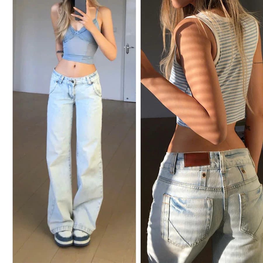 [DEAL HÀNG SẴN] Quần denim sáng màu ống suông nữ cạp thấp phong cách Hàn trendy 2025