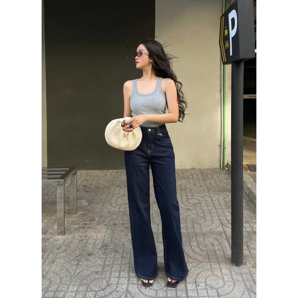 Quần jean suông nữ wax kiểu nẹp túi UR03