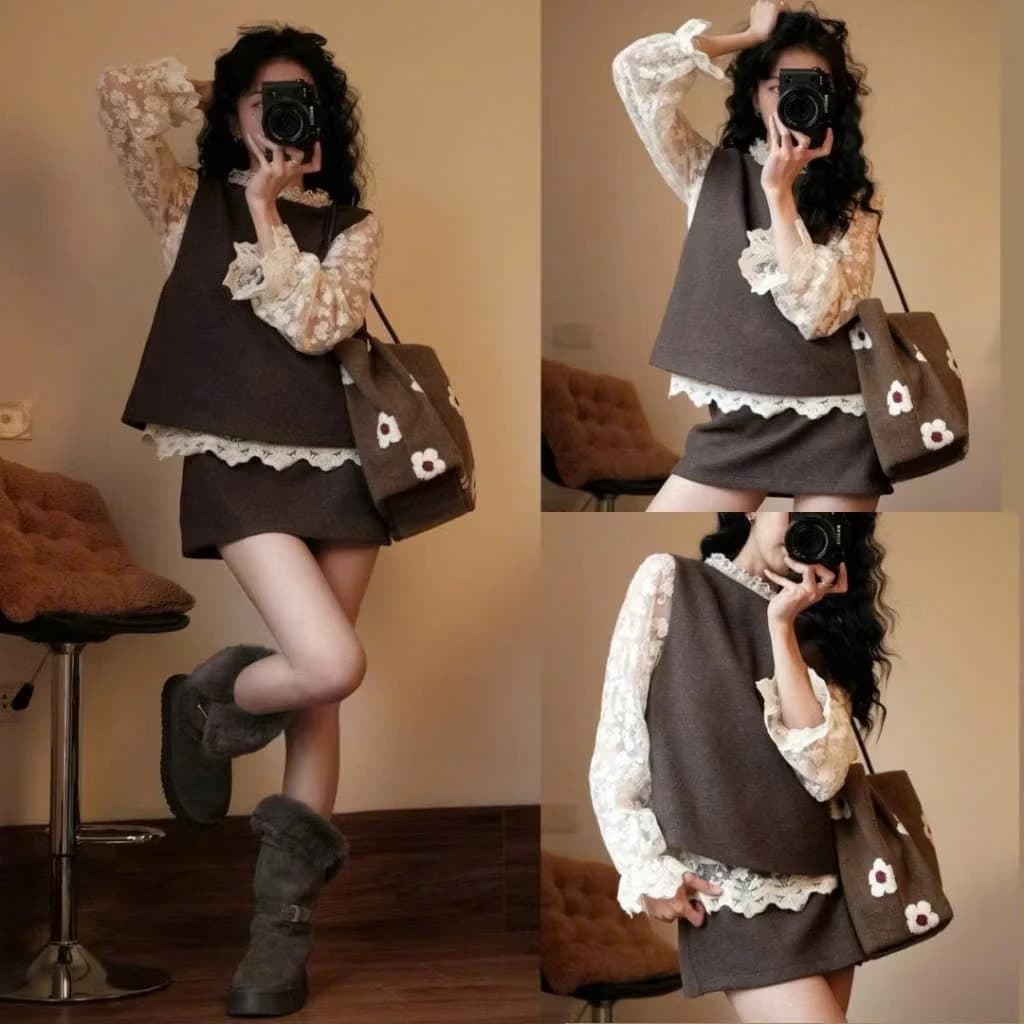[SET 2 MÓN]Áo Gile Mặc 2 Kiểu Mix Chân Váy Ngắn Chất Dạ Basic Thanh Lịch Set Dạ Mặc Tết (Ko kèm áo trong) Joolate