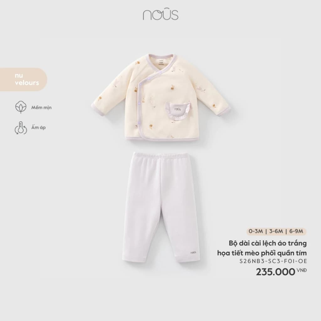Nous Baby Bộ quần áo dài cài cúc, set bộ dài chất liệu mềm mịn họa tiết cho bé dưới 10.5kg BST T1