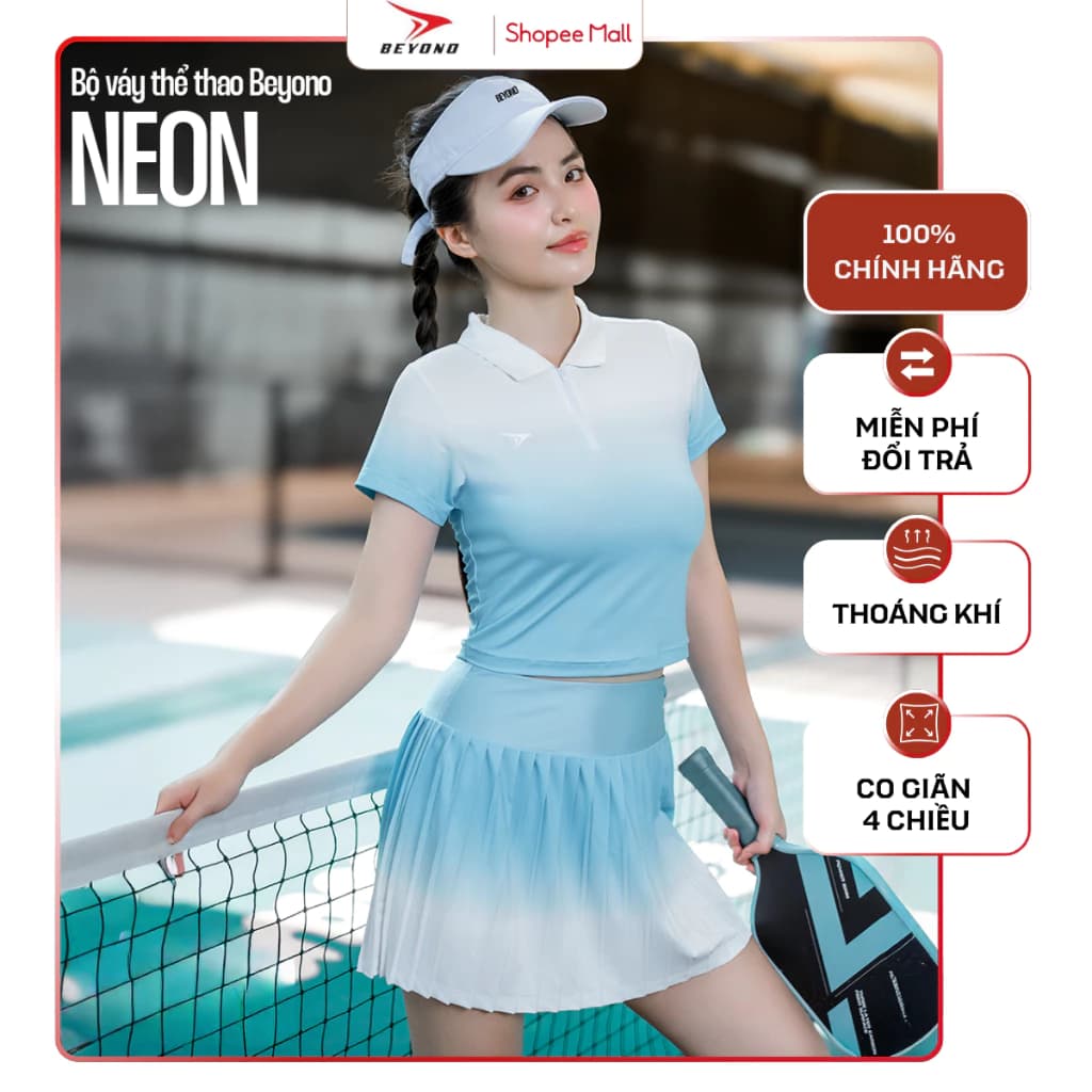 Set Váy Quần Có Bảo Hộ Pickleball/Tennis Thể Thao Nữ Beyono Neon Co Giãn, Thoải Mái Vận Động