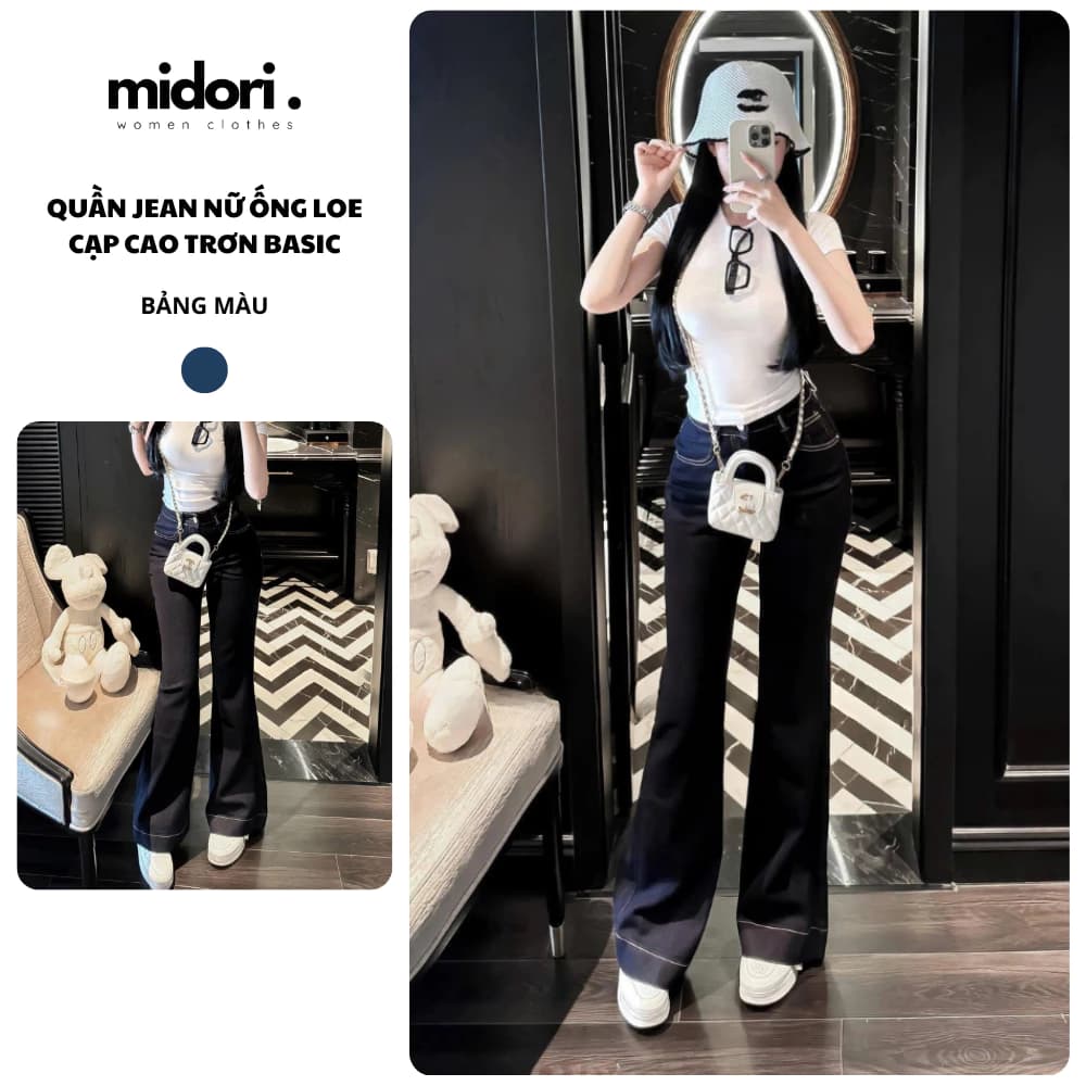 Quần Jean Nữ Ống Loe Lưng Cao Co Dãn Tôn Dáng, Quần Bò Loe Dành Cho Chị Em Nấm Lùn Midori Shop QQ39
