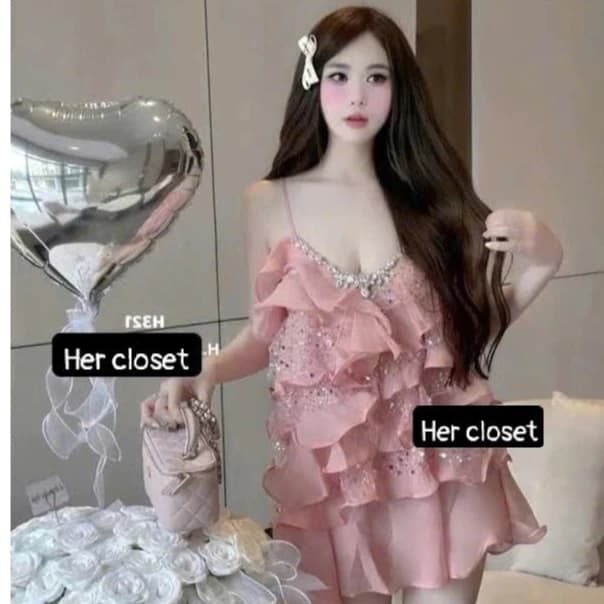 [ VÁY THIẾT KẾ ] Váy hai dây tag đá xếp tầng dáng ngắn đầm hai dây tag đá váy ngắn đầm ngắn sang chảnh đầm đi tiệc sẵ...