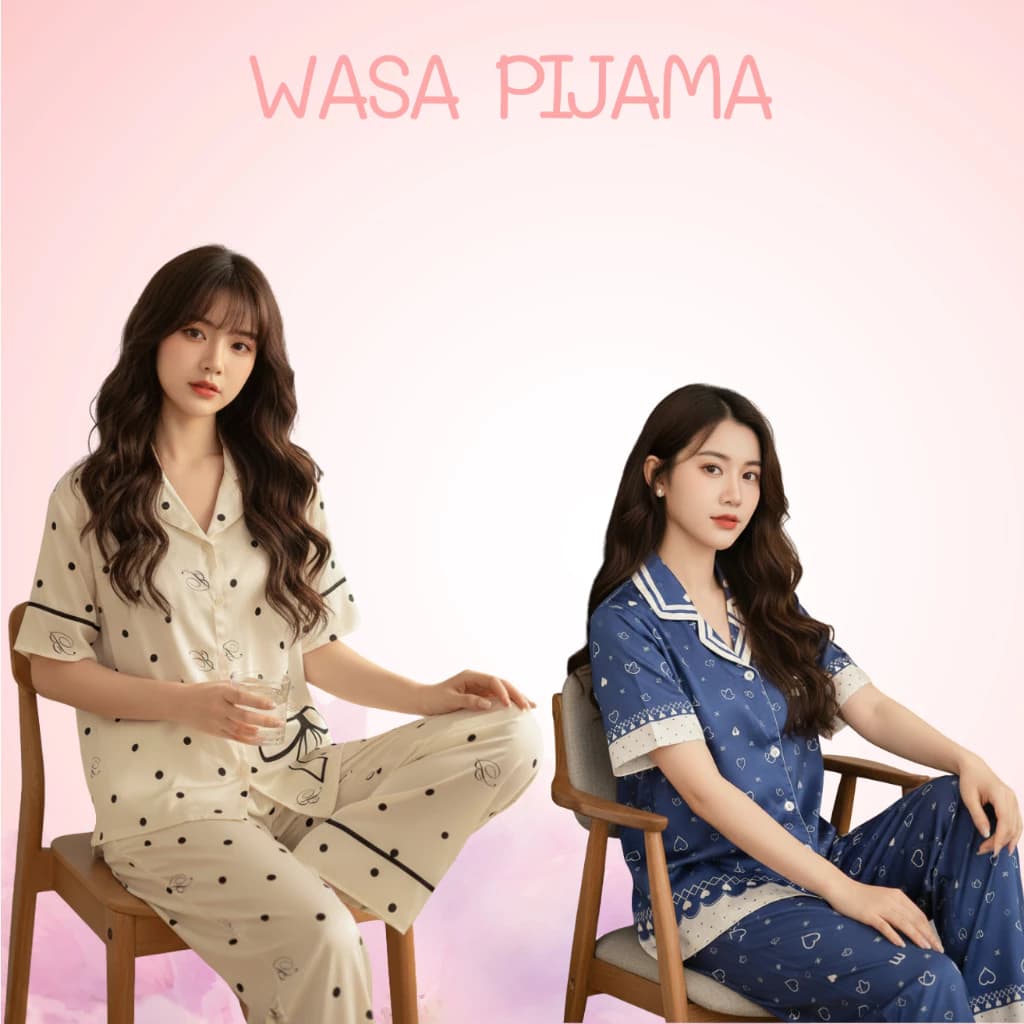 Wasa Pijama | Pijama Nữ Tay Cộc Quần Dài Lụa Cát Mềm Mát Bộ Mặc Nhà Nữ