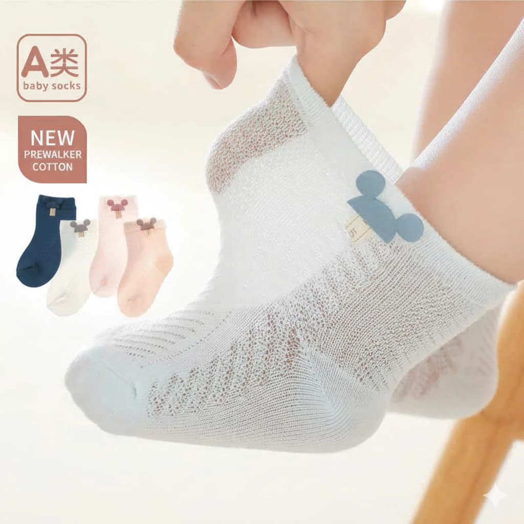 Tất Lưới TE4 Trẻ Em Cotton Mỏng Nhẹ, Tất Bé Sơ Sinh & Bé 0–6 Tuổi, Co Giãn, Thoáng Khí,Không Bí Chân