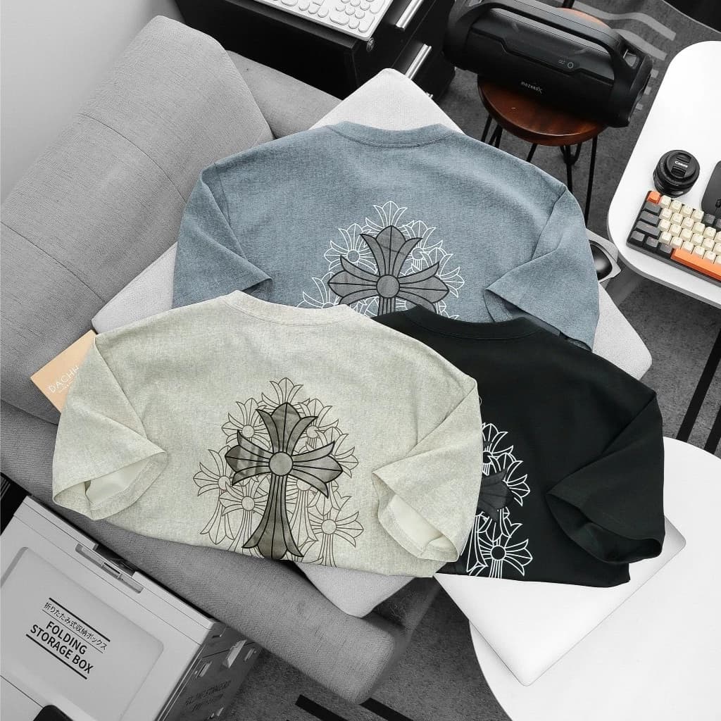 Áo Thun Nam Oversize Vải Wax Loang In Thánh Giá Phong Cách Streetwear - 3bros