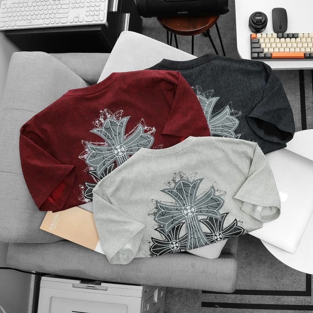Áo thun nam [ C.H.R.O.M.E H.E.A.R.T ] form oversize vải wax loang in họa tiết phong cách streetwear - 3bros