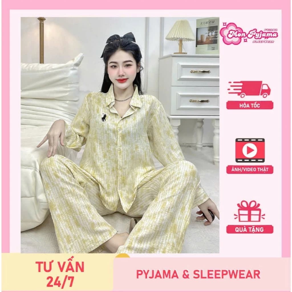 Đồ bộ nữ đồ mặc nhà, đồ ngủ nữ dễ thương,đồ pijama đũi tiểu thư dài tay họa tiết loang hottrend[300]