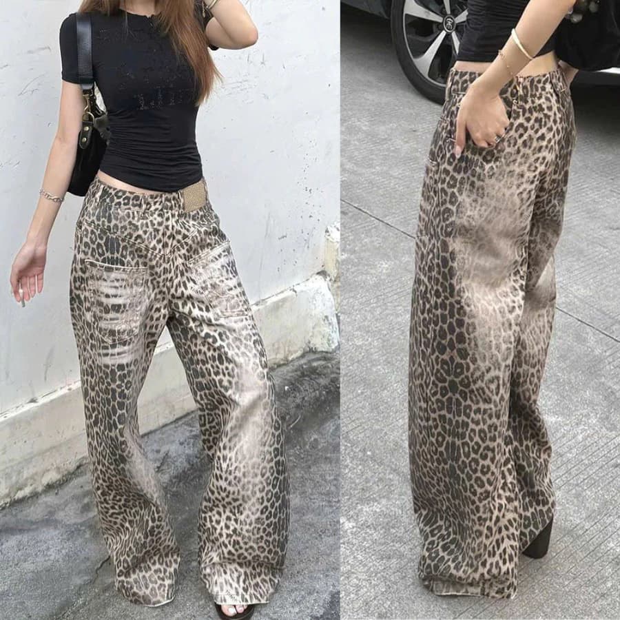 [DEAL MỞ BÁN] Quần Dài Nữ Leopard Print – Ống Rộng, Cạp Trung, Street Chic