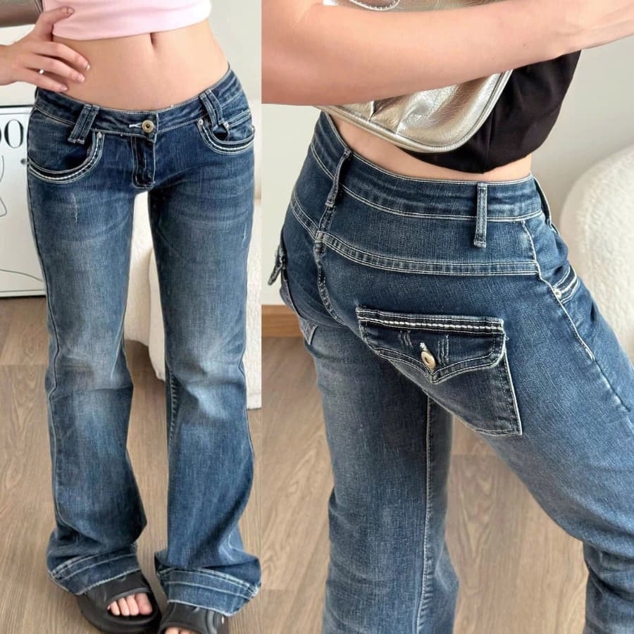 Quần Jean Nữ Low Waist – Bootcut/Flare Denim Vintage Wash