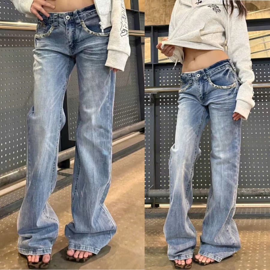 Quần Jean Cạp Thấp Nữ Viền Da Beo – Low Rise Jeans Animal Trim Y2K.