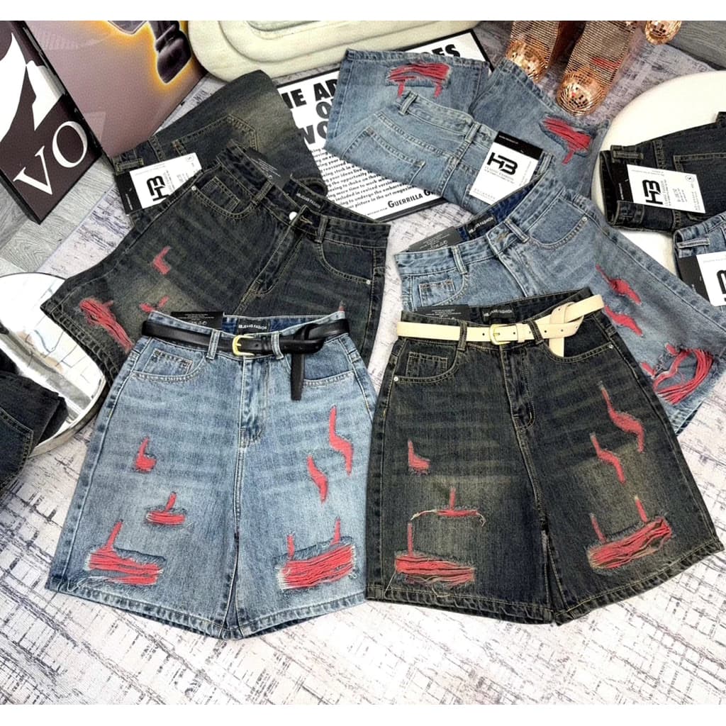 Quần sọt jean rách phối sơn .Đủ Size S/M/L/Xl Shop Nhí (7346)