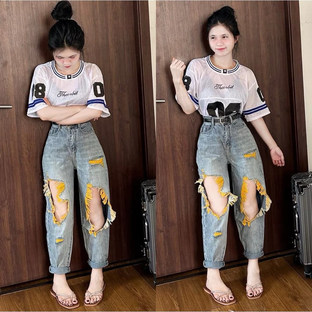 Quần Jean Nữ Baggy Rách bụi Shop Nhí - Đủ Size S/M/L ( 7347 )