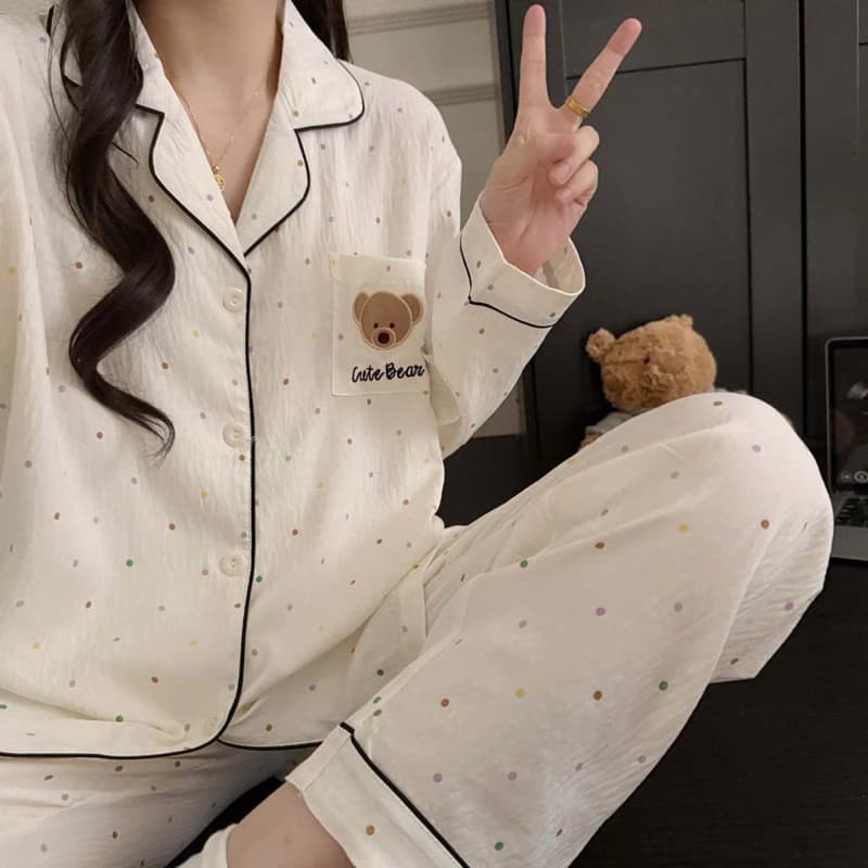 [Sẵn] Bộ ngủ pyjama dài tay nhiều hoạ tiết dành cho nữ mặc nhà mềm mại thoải mái 02