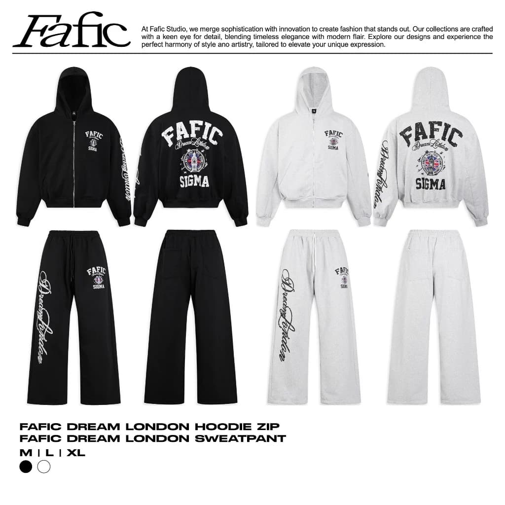 Áo khoác zip , Quần dài ống RỘNG , set bộ nỉ cua LONDON Streetwear chất dày dáng BOXY Fafic Studio Unisex dành cho nam