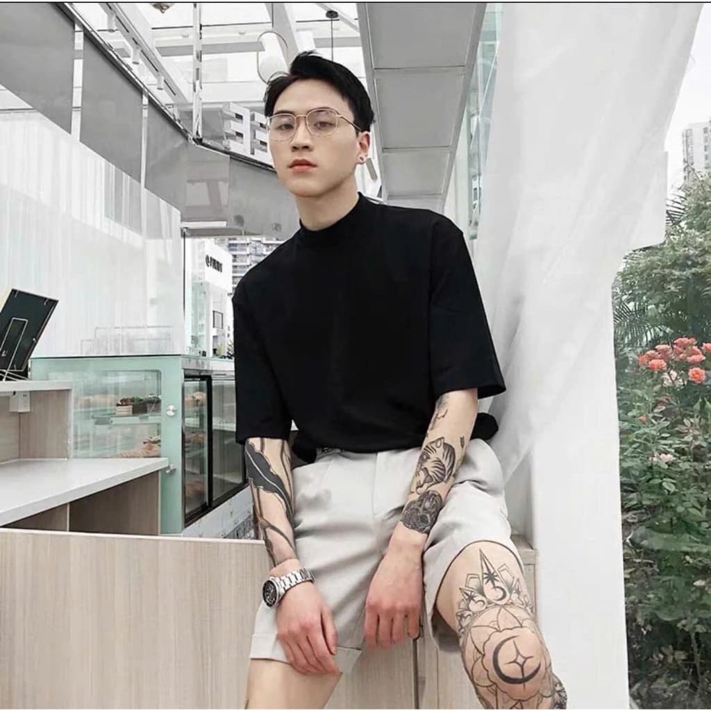 Áo thun cổ cao 5cm phong cách minimal style [ Chất liệu cotton 100% ]