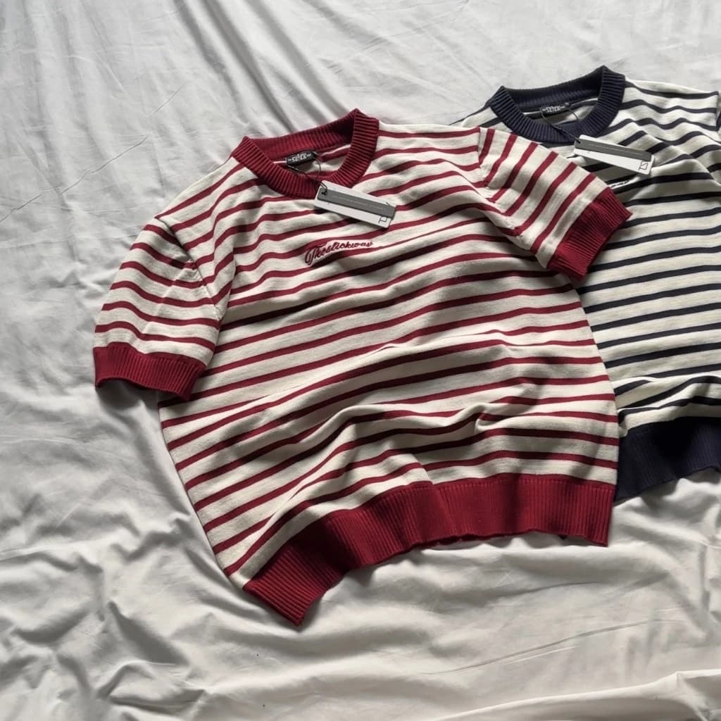 SLICK "STRIPE" KNIT MERINO T-SHIRT FORM BOXY BY THE SLICK WAY UNISEX