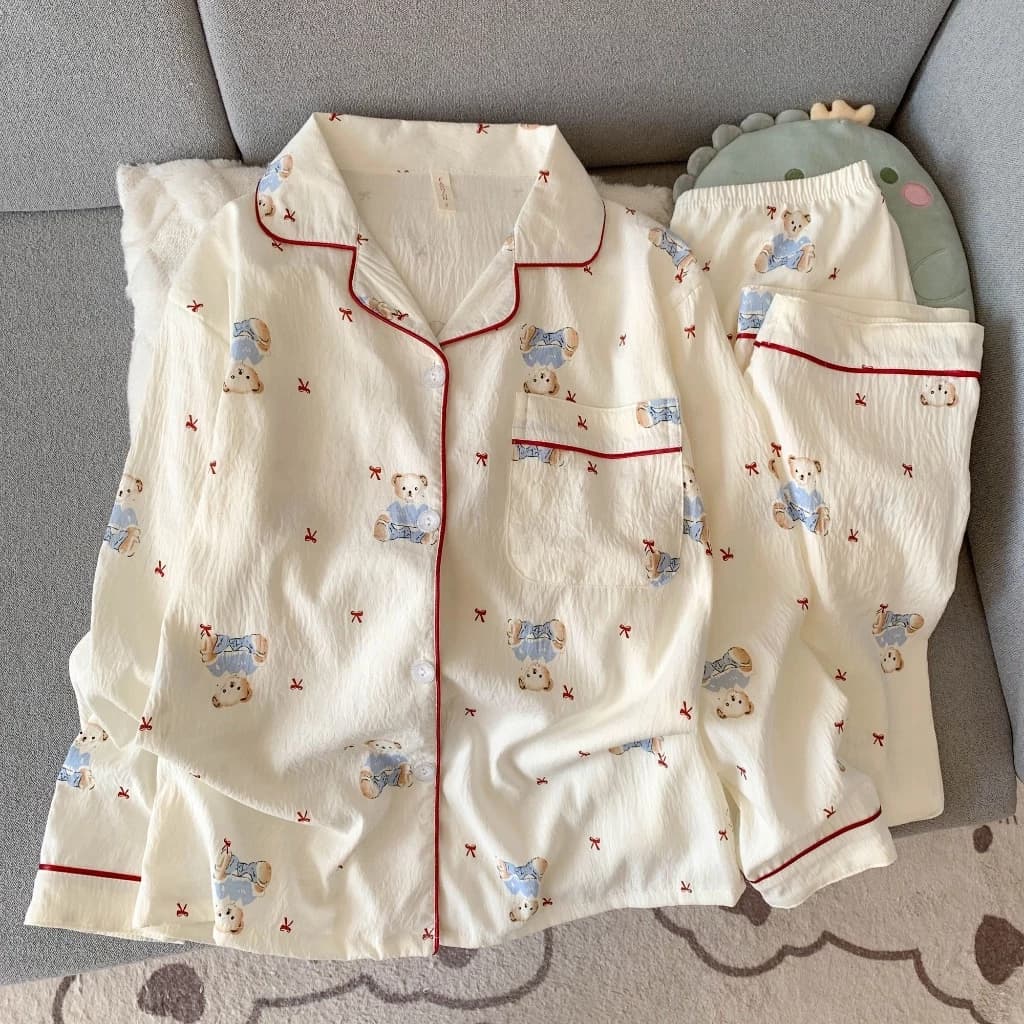 [Sẵn] Bộ ngủ pyjama nữ dài tay nhiều hoạ tiết chất đũi mặc nhà thoáng mát 398