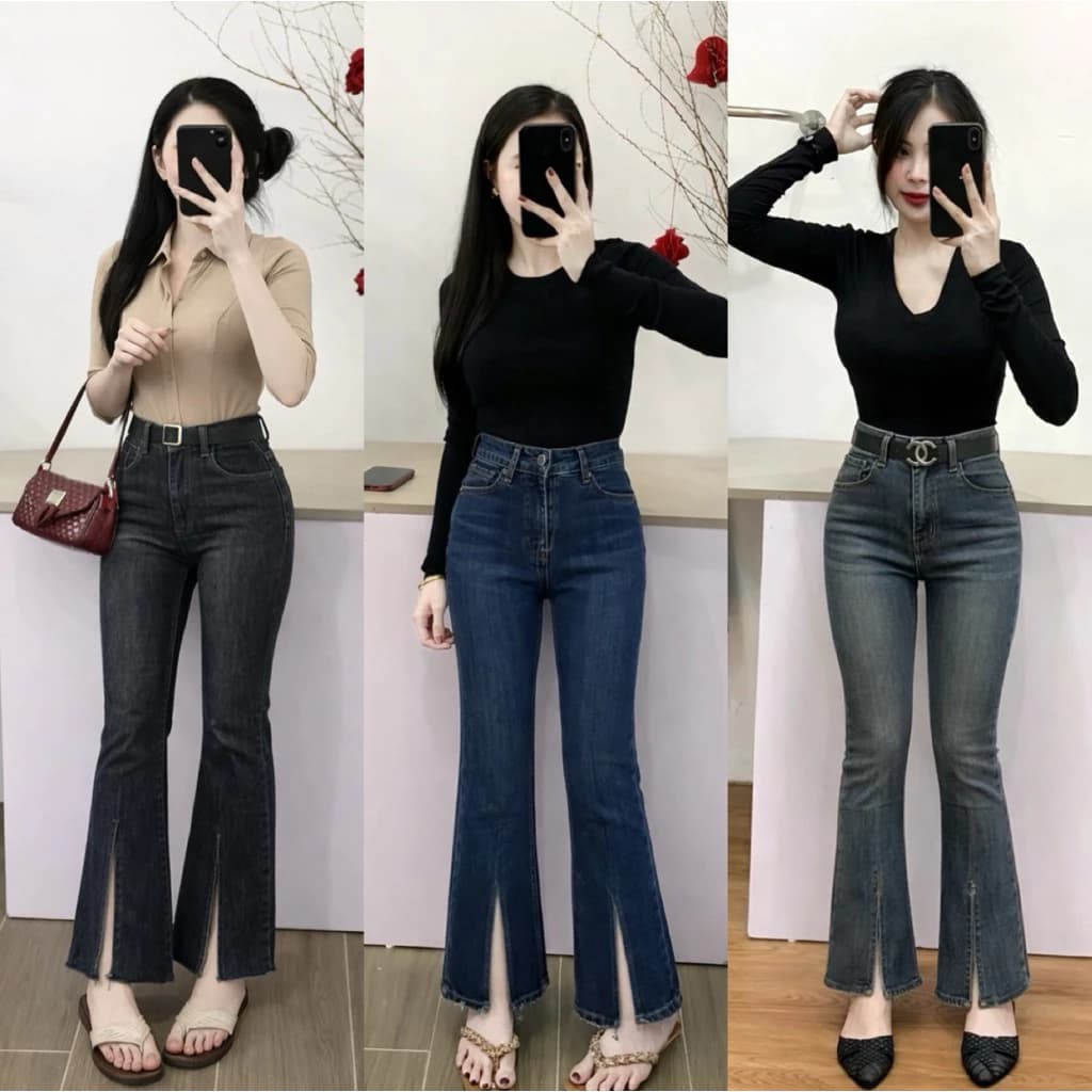 (88cm) Quần Jean Nữ Ống Loe Trơn Lai 3P,  Đủ Size S/M/L ( L01 - quần loe lỡ ) 1726