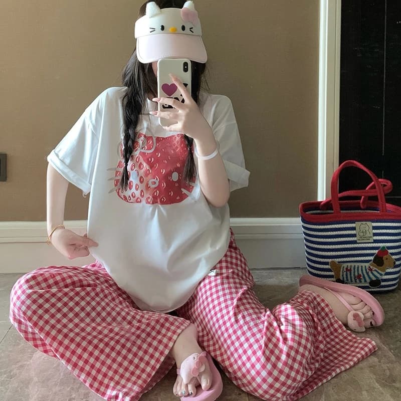 Set Đồ Bộ Nữ Quần Dài Kate mặc nhà Áo in hình THO DAU TAY  đồ bộ mặc nhà mùa hè thoáng máii