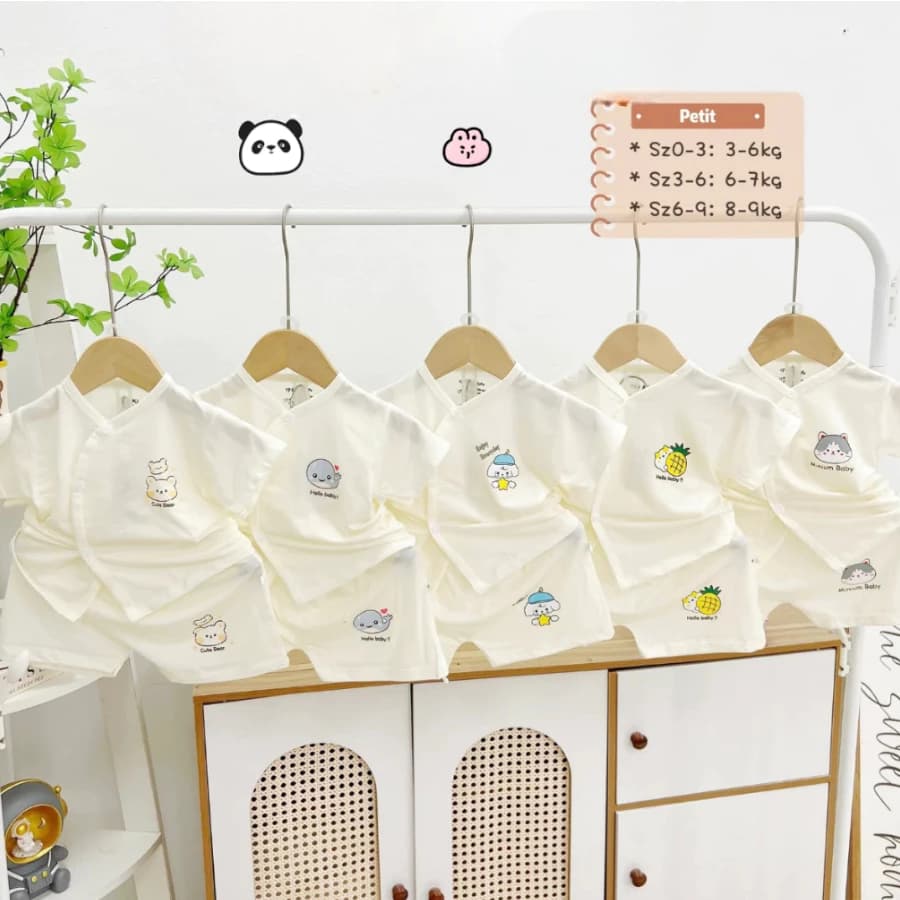[TopValue] Combo 3/5 Bộ quần áo CỘC TAY HH, bảng màu kem, chất thun lạnh PETIT cho bé sơ sinh 0-9 tháng