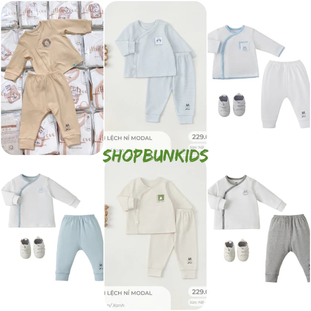 Bộ sơ sinh thu đông Little Love vải nỉ dày ấm áp cho bé sơ sinh 0-6 tháng LIL LSSCT 17 cài lệch cài chéo DSCC 19 15