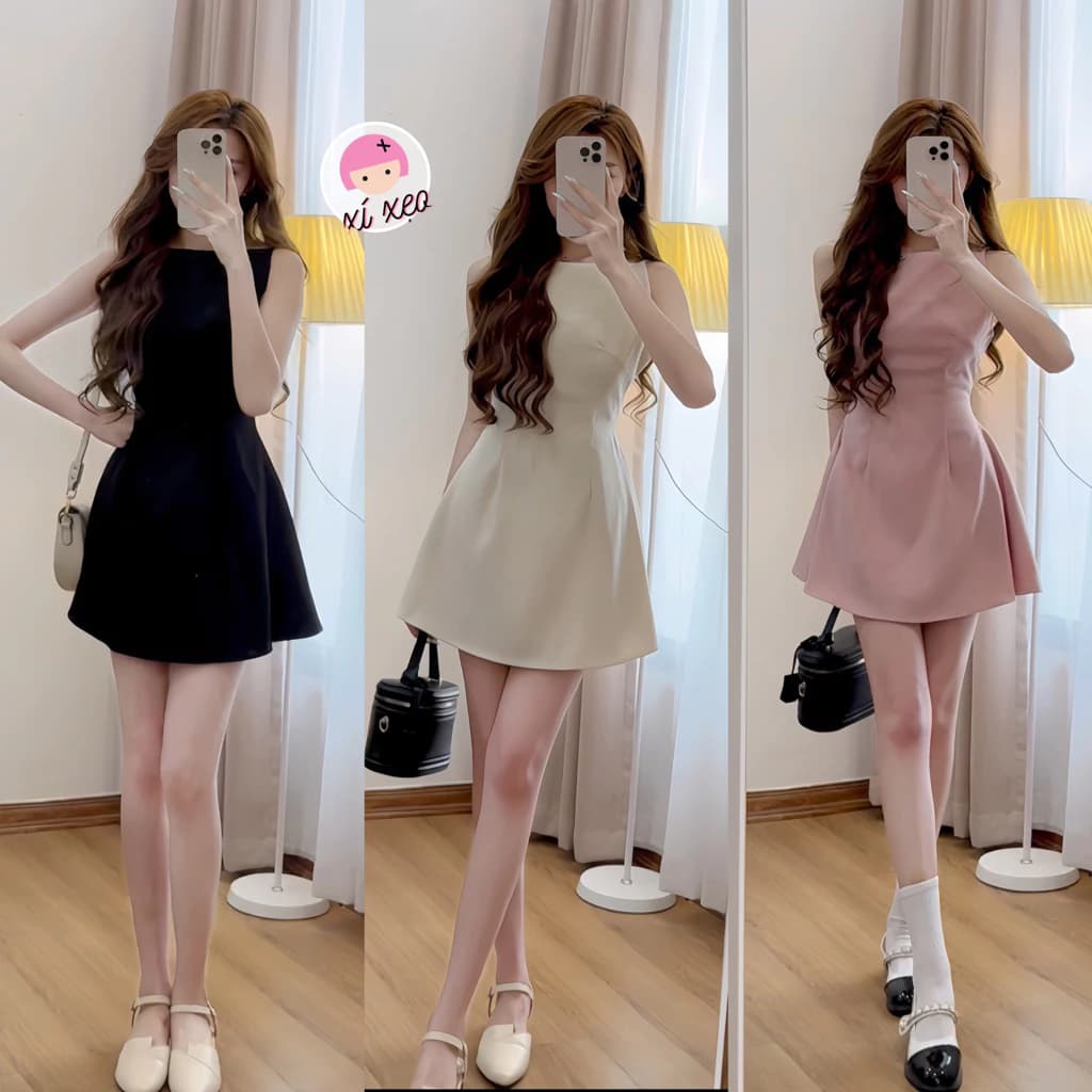 Váy yếm dáng ngắn xòe chất chéo hàn quốc xixeoshop - V117