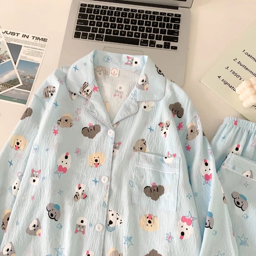 [Sẵn] Bộ ngủ pyjama dài tay chất đũi mềm nhiều hoạ tiết dành cho nữ mặc nhà 331