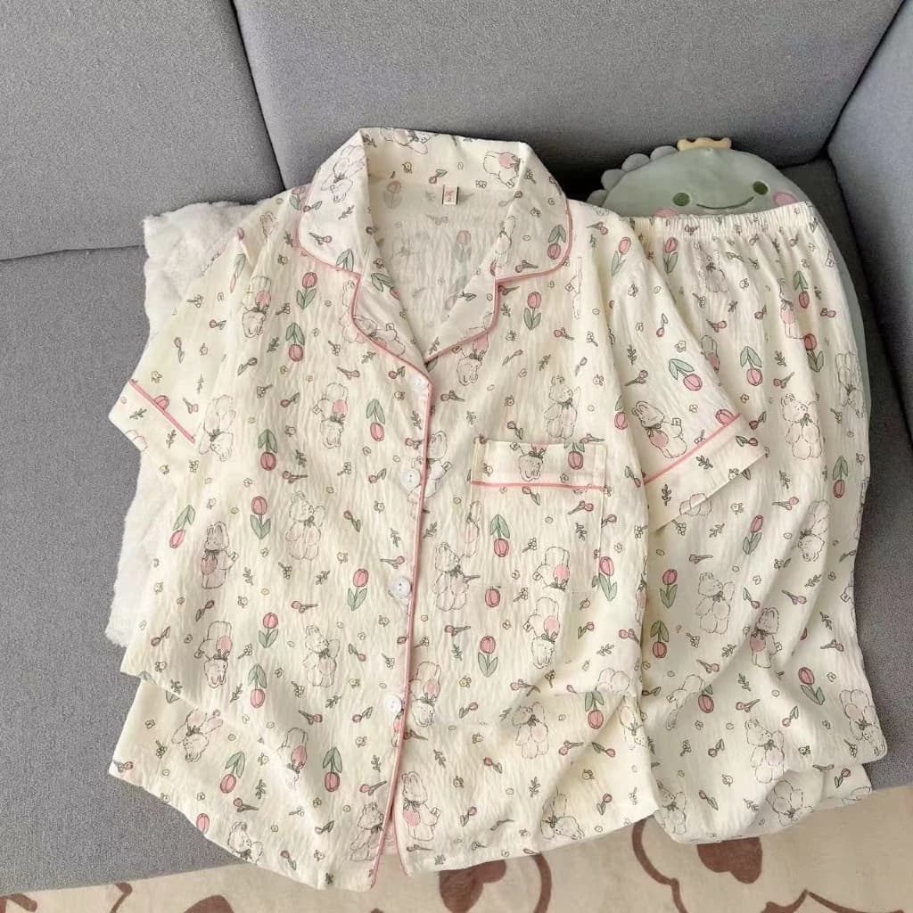 [Sẵn] Bộ ngủ pyjama áo ngắn quần dài nhiều hoạ tiết dành cho nữ 411