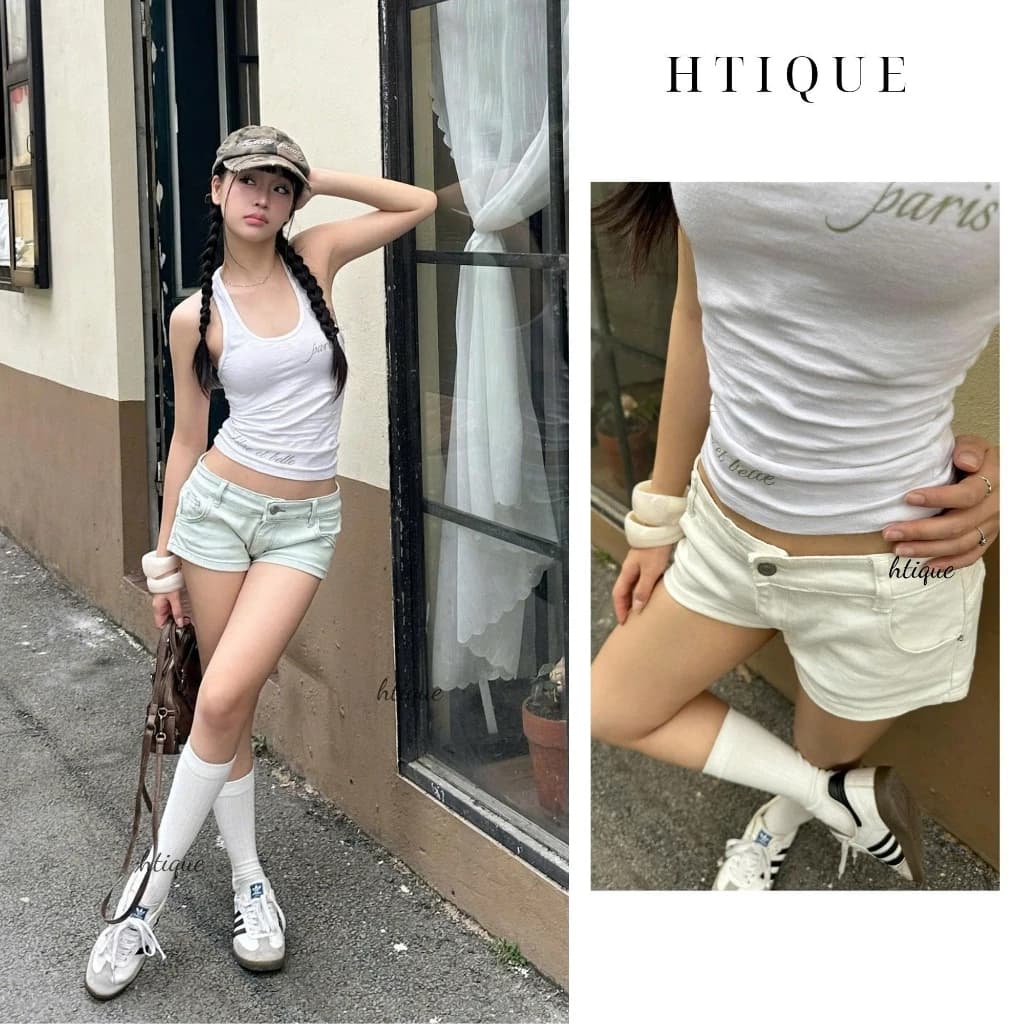 HTIQUE mở bán Quần jean dáng y2k, Quần jean 2 màu cạp thấp tạo độ thắt eo cá tính QB06