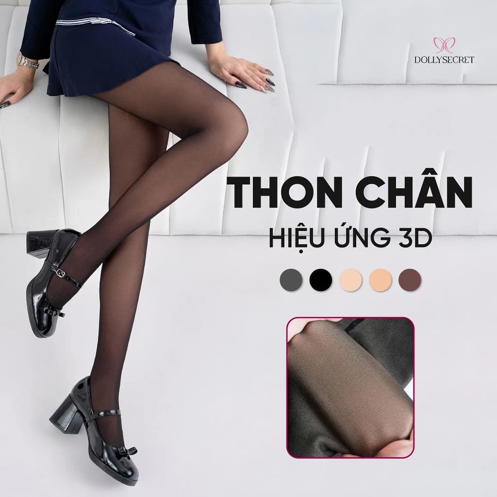 Quần Tất Nỉ 3D Mùa Đông 3 Màu Da Đen Siêu Dai Thon Chân Có Lớp Lót Màu Da Che Khuyết Điểm Ấm Áp DOLLY SECRET T13