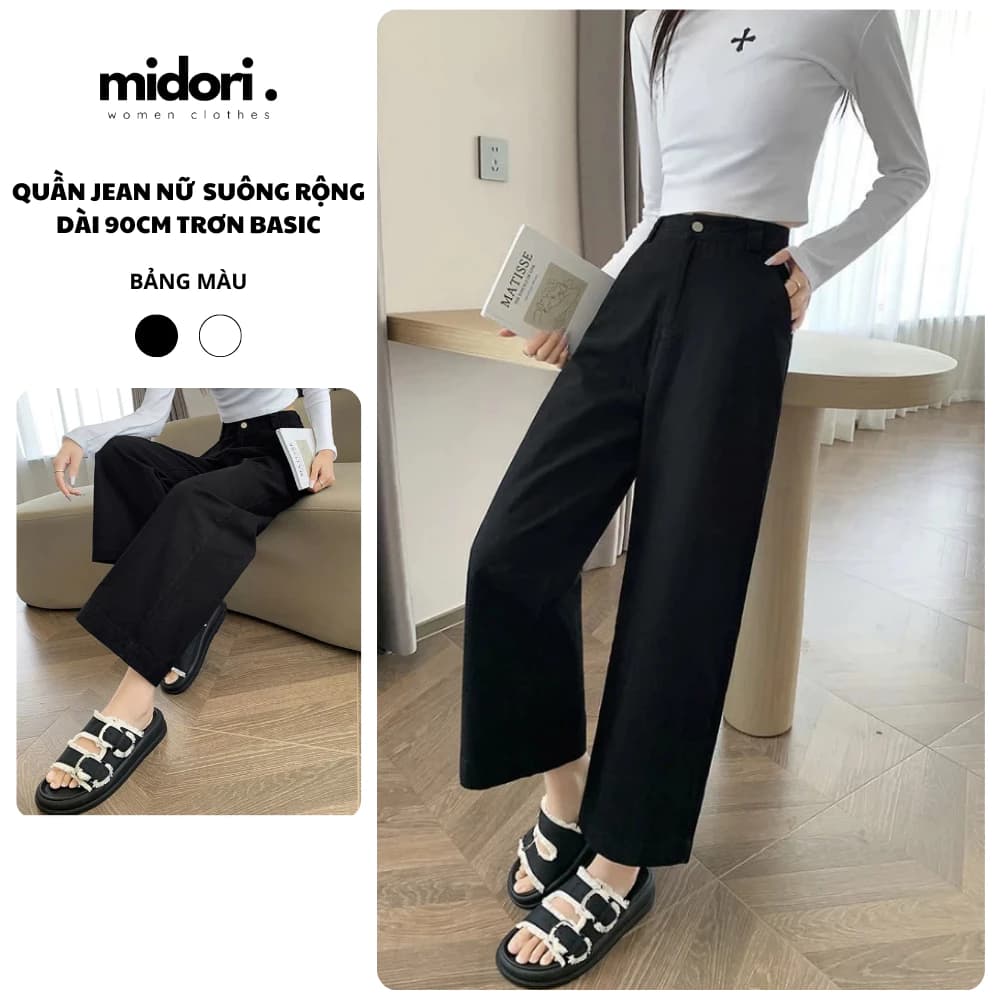 Quần bò jean nữ ống rộng 9 tấc tôn dáng G807, Quần jean nữ dáng crop cho các bạn nấm lùn đáng yêu