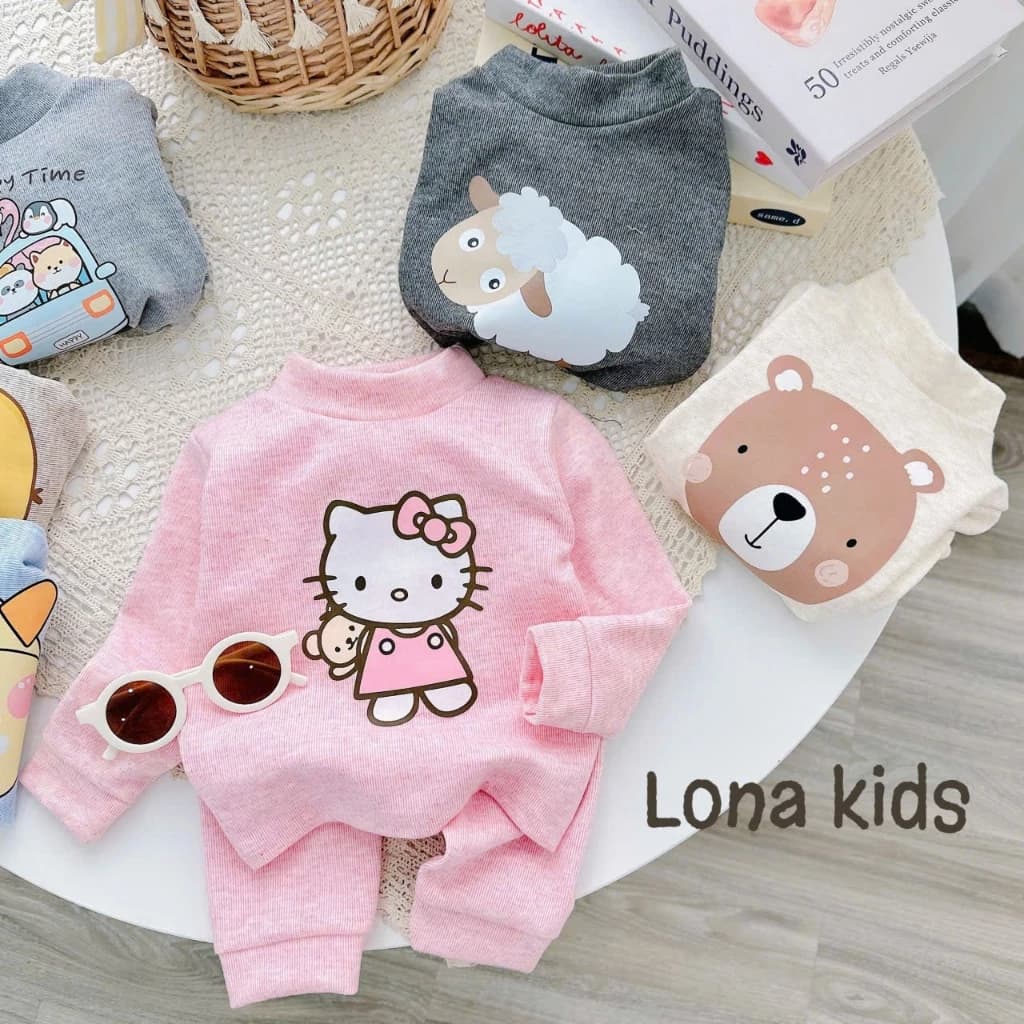 D2 - COm bo 3 bộ dài tay len lông thỏ cổ cao cho bé trai bé gái 5 - 15kg