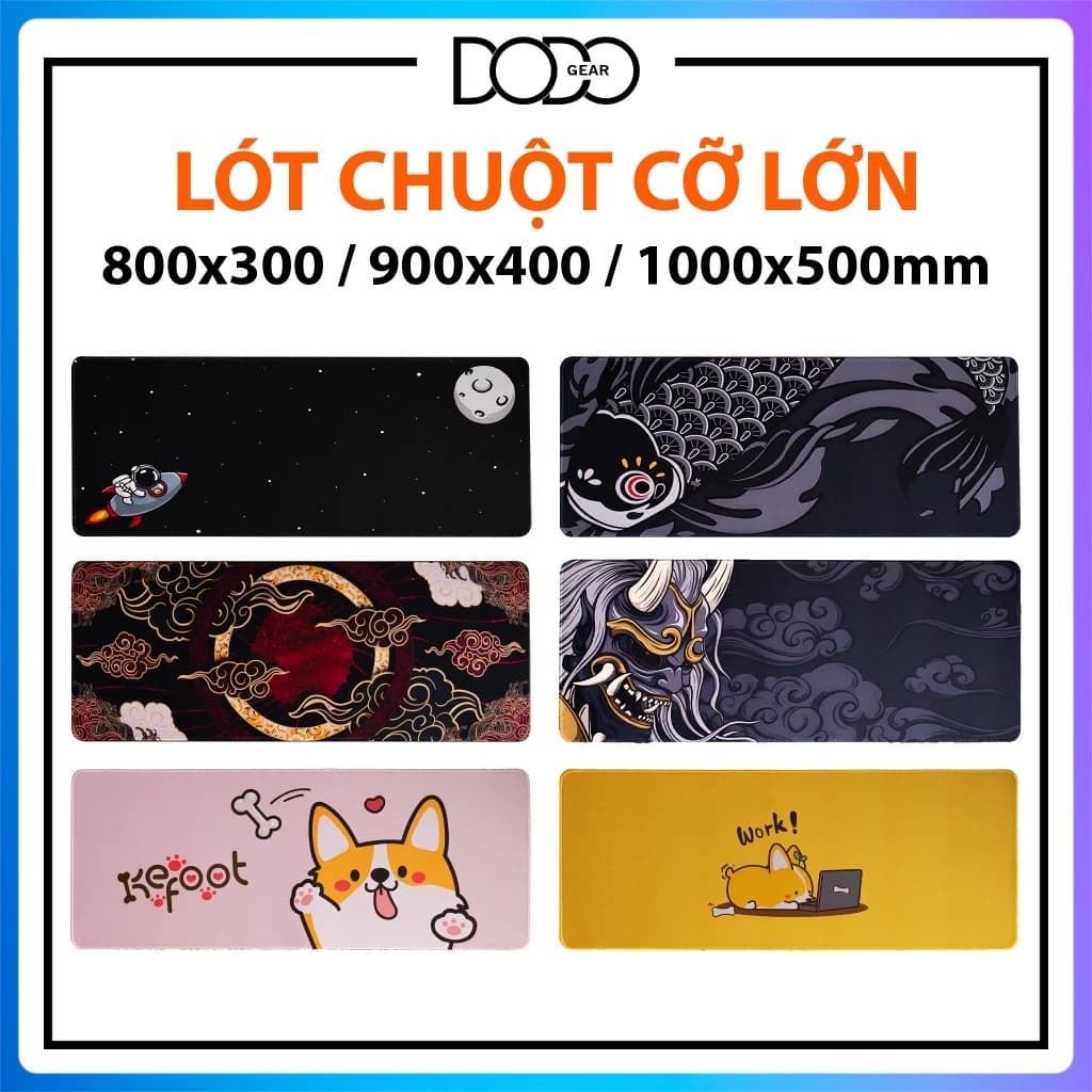 Lót chuột cỡ lớn văn phòng size 80x30 90x40 100x50cm dày 3mm chống trơn trượt pad chuột chơi game anime DoDo Gear