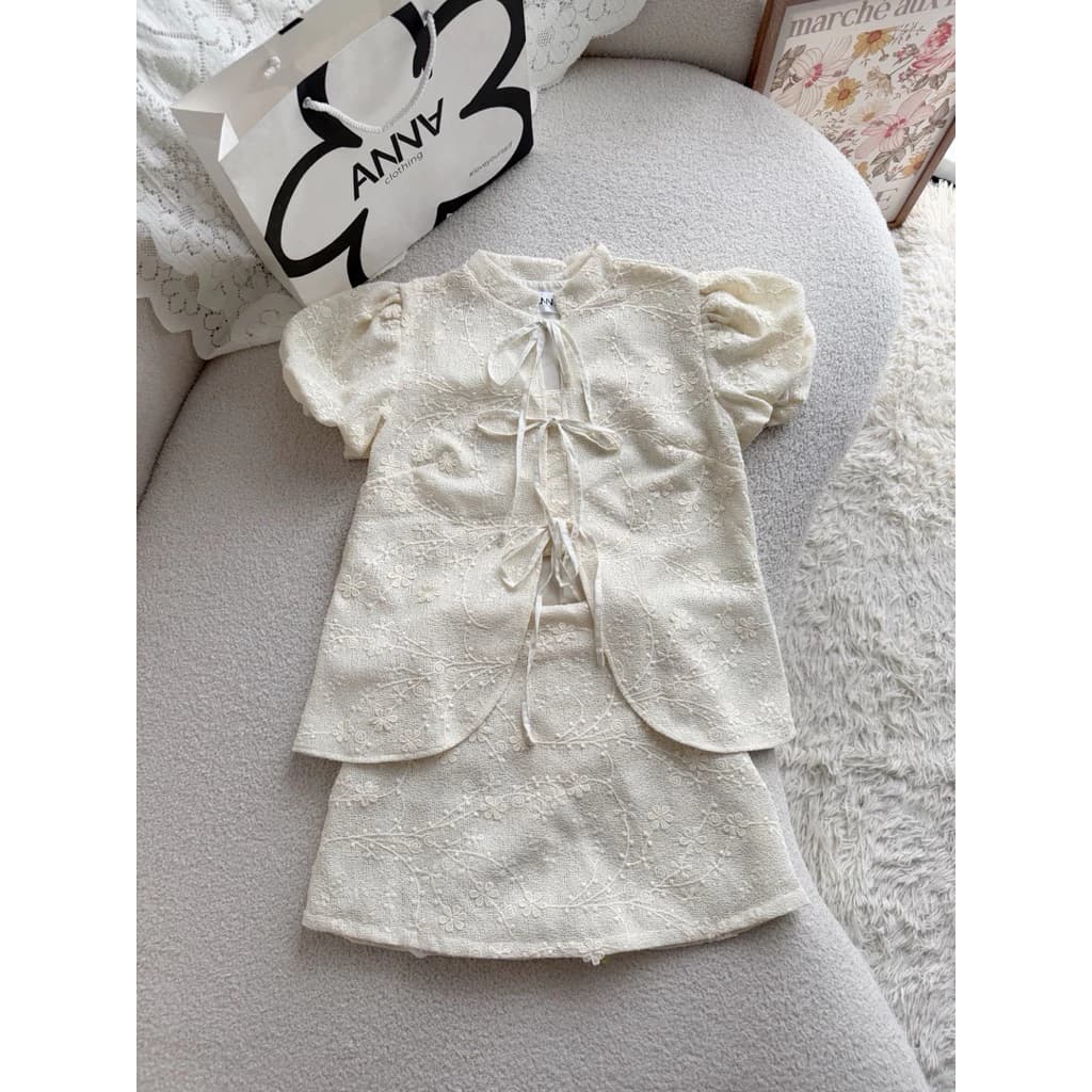 Set Bộ Nữ Hai Món Áo Buộc Nơ Hoa Nổi Anna - Set Levi